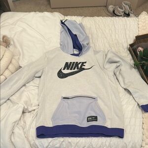 Nike Light Gray and Blue Hoodie